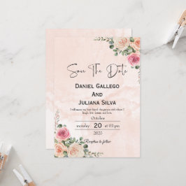 Blush Pink Cream Floral Wedding Save the Date 招待状