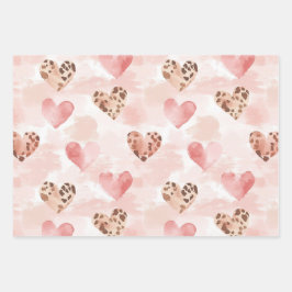 Blush Pink Cream Leopard Hearts Birthday ラッピングペーパーシート