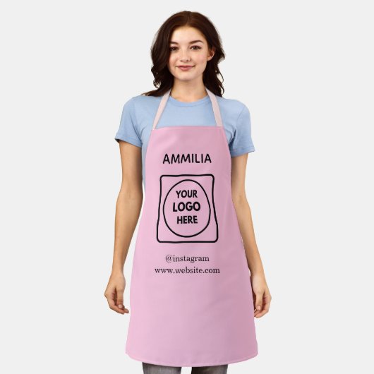 Blush Pink Custom Staff | Branded Employee Logo エプロン (着用した状態)