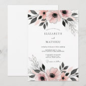 Blush Pink Dainty Anemone Wedding 招待状 (正面/裏面)