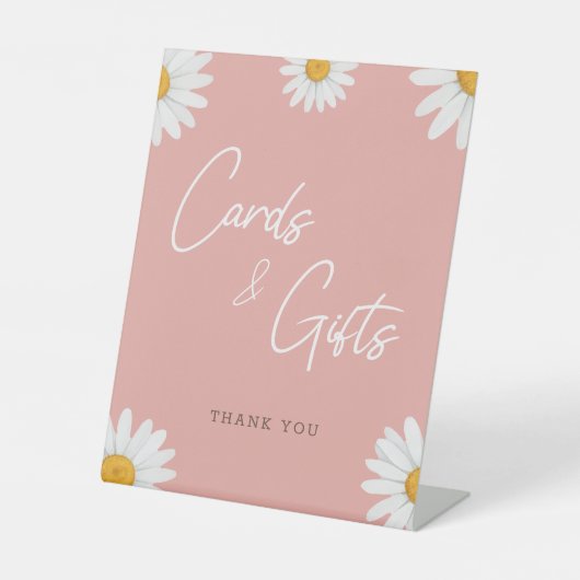 Blush Pink Daisy Cards Gifts Baby Shower 台座サイン (正面)