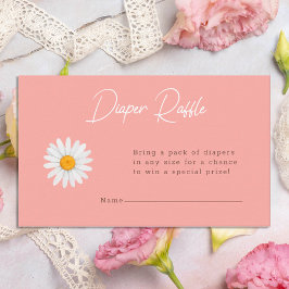 Blush Pink Daisy Floral Baby Shower Diaper Raffle エンクロージャーカード