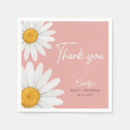 Blush Pink Daisy Floral Baby Shower Thank You スタンダードカクテルナプキン