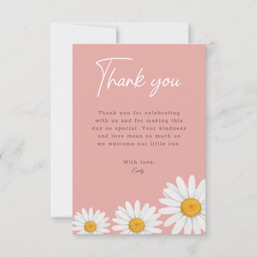 Blush Pink Daisy Floral Baby Shower Thank You Card サンキューカード (正面)