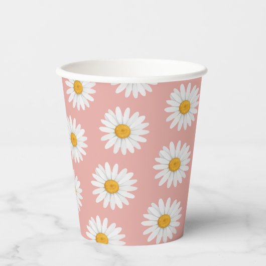 Blush Pink Daisy Floral Pattern Baby Shower 紙コップ (正面)