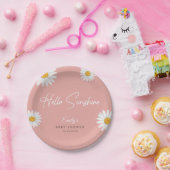 Blush Pink Daisy Hello Sunshine Baby Shower ペーパープレート (パーティー)