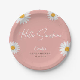 Blush Pink Daisy Hello Sunshine Baby Shower ペーパープレート