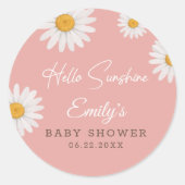 Blush Pink Daisy Hello Sunshine Baby Shower ラウンドシール (正面)