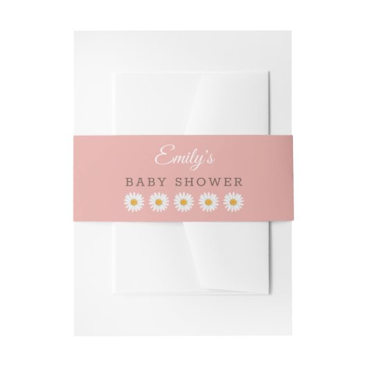 Blush Pink Daisy Hello Sunshine Baby Shower  招待状ベリーバンド (正面例)