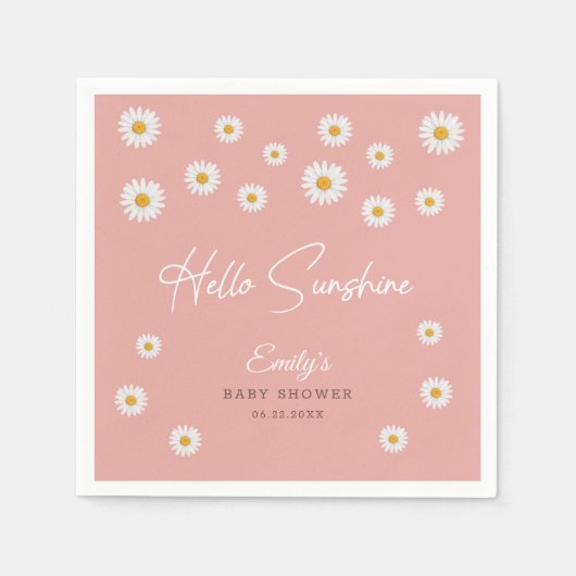 Blush Pink Daisy Hello Sunshine Baby Shower Paper スタンダードカクテルナプキン (正面)