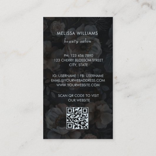 Blush Pink Dark Flowers 名刺 (裏面)