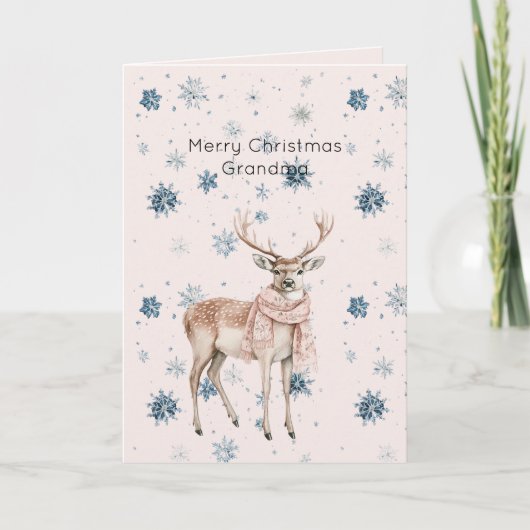 Blush Pink Deer Snowflakes Christmas カード (正面)