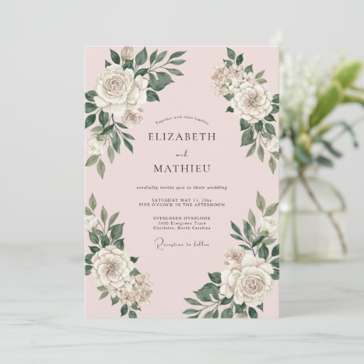 Blush Pink Delicate Spring Wedding 招待状 (スタンド正面)