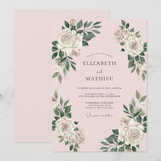 Blush Pink Delicate Spring Wedding 招待状 (正面/裏面)