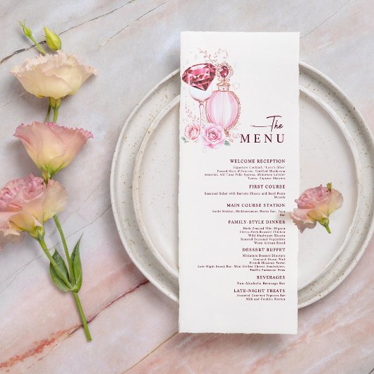 Blush Pink Diamond and Rose Bridal Shower Menu メニュー