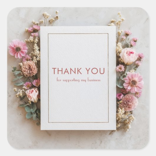 Blush Pink Dried Floral Rose Rustic Gold Frame スクエアシール (正面)