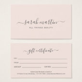 Blush Pink Elegant Beauty Salon Gift Certificate (正面&裏面)