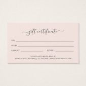 Blush Pink Elegant Beauty Salon Gift Certificate (裏面)