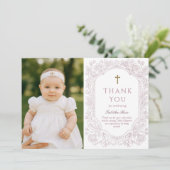 Blush Pink Elegant Floral Baptism Thank You Card 招待状 (スタンド正面)