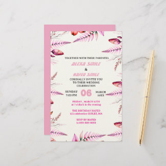 Blush Pink  Elegant Gold Wedding Invitation , Whit 便箋