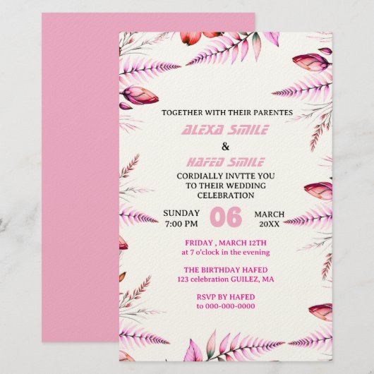 Blush Pink  Elegant Gold Wedding Invitation , Whit 便箋 (正面/裏面)