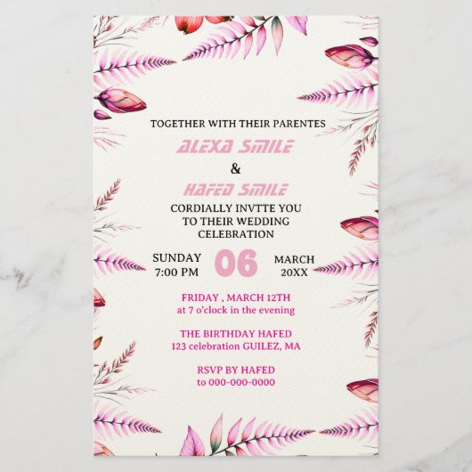 Blush Pink  Elegant Gold Wedding Invitation , Whit 便箋 (正面)