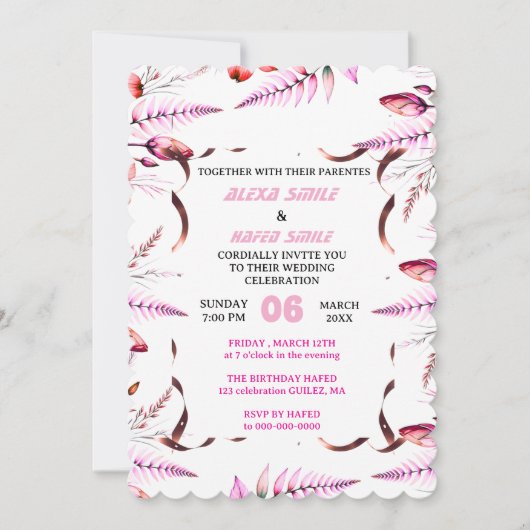 Blush Pink  Elegant Gold Wedding Invitation , Whit 招待状 (正面)