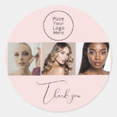 Blush Pink Elegant Photo Makeup Thank You Sticker ラウンドシール (正面)