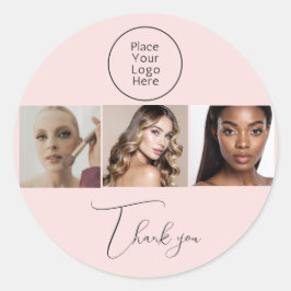 Blush Pink Elegant Photo Makeup Thank You Sticker ラウンドシール