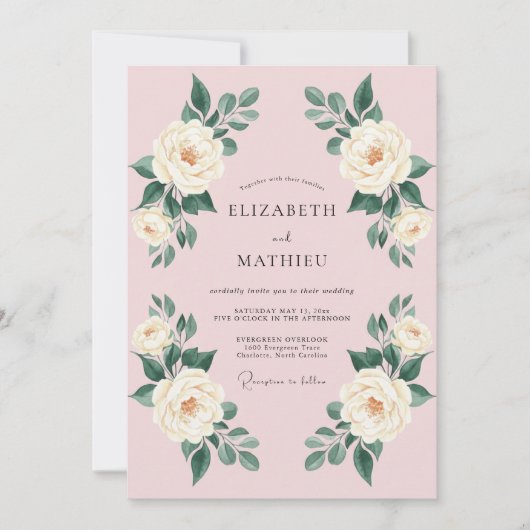 Blush Pink Elegant Rose Wedding 招待状 (正面)