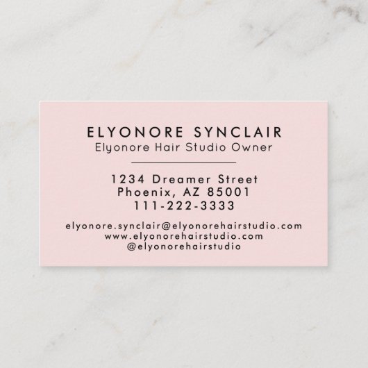 Blush Pink Elegant Script Hair Extension Business 名刺 (裏面)