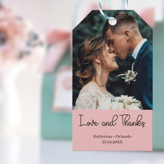 Blush Pink Elegant Wedding Love and Thanks Photo ギフトタグ
