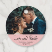 Blush Pink Elegant Wedding Love & Thanks Photo フェイバータグ (正面)