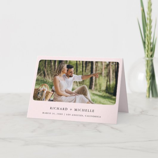 Blush Pink Eucalyptus Arch Photo QR Code Wedding 招待状 (正面)