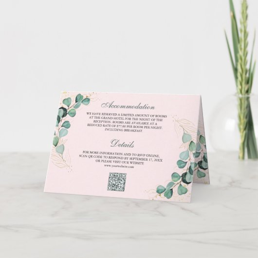 Blush Pink Eucalyptus Arch Photo QR Code Wedding 招待状 (裏面)