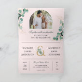 Blush Pink Eucalyptus Arch Photo QR Code Wedding 招待状 (内部)