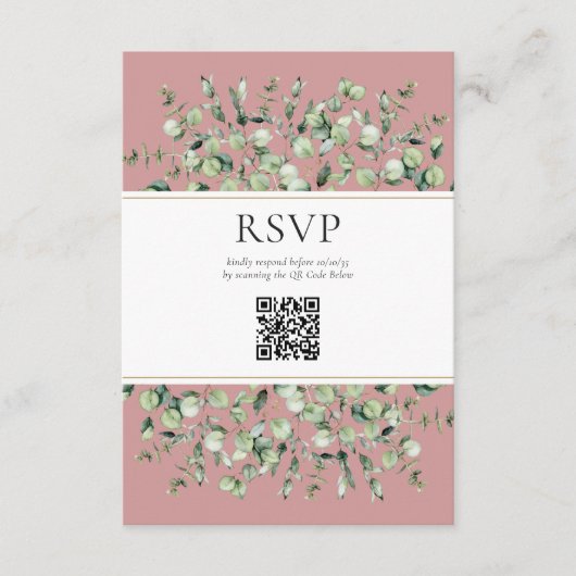 Blush Pink Eucalyptus QR Code Wedding RSVP  エンクロージャーカード (正面)