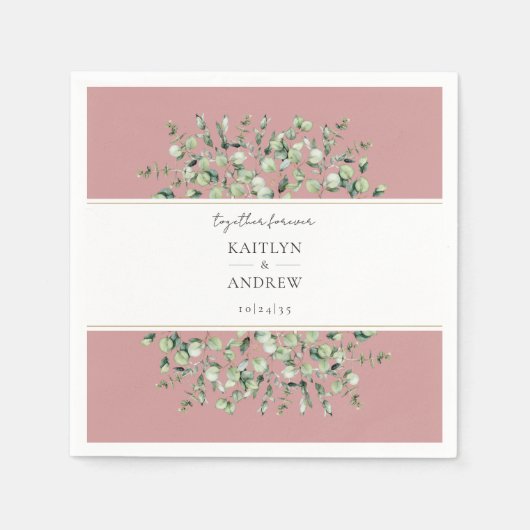 Blush Pink Eucalyptus Together Forever Wedding  スタンダードカクテルナプキン (正面)