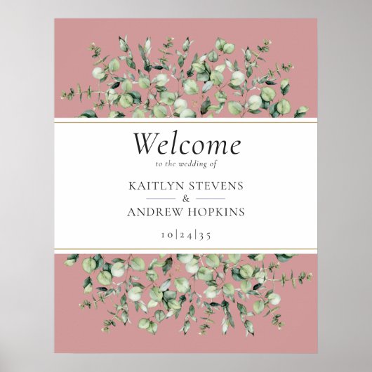 Blush Pink Eucalyptus Wedding Welcome  ポスター (正面)