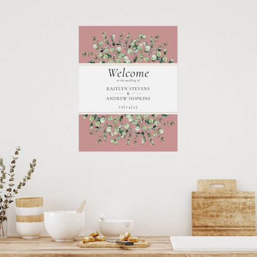 Blush Pink Eucalyptus Wedding Welcome  ポスター (キッチン)