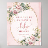 Blush Pink Eucalyptus Welcome Baby Shower Sign Art ポスター (正面)