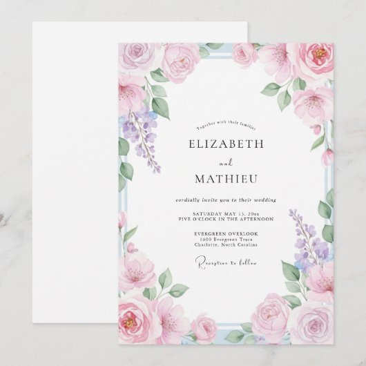 Blush Pink Exquisite Spring Wedding 招待状 (正面/裏面)