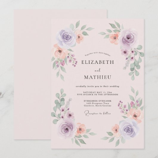 Blush Pink Exquisite Springtime Wedding 招待状 (正面/裏面)