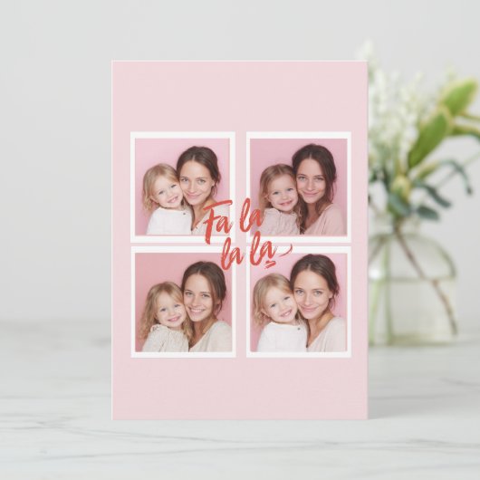 Blush Pink Fa La La La Photo Grid Christmas シーズンカード (スタンド正面)