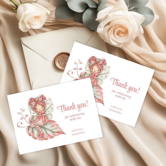 Blush Pink Fairy Whimsy 2nd Birthday Thank You  サンキューカード