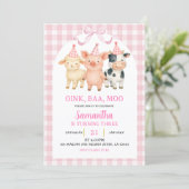 Blush Pink Farm Party Gingham Birthday 招待状 (スタンド正面)
