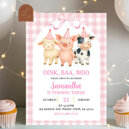 Blush Pink Farm Party Gingham Birthday 招待状
