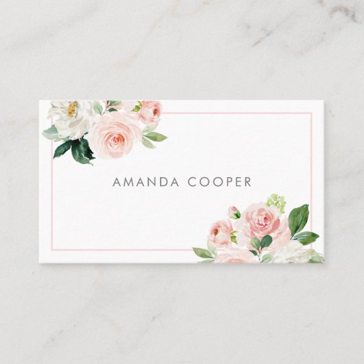 Blush Pink Feminine Watercolor Floral 名刺 (正面)