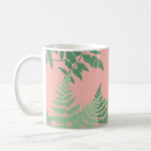 Blush Pink Fern Leaf Botanical Sage Green Modern  コーヒーマグカップ (左)