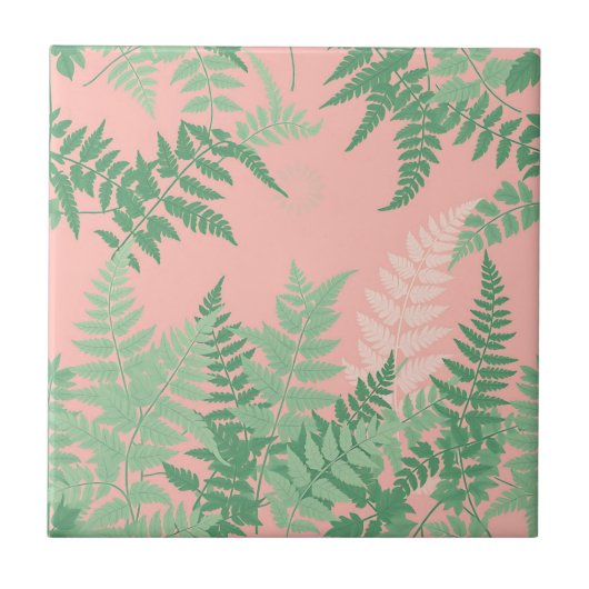 Blush Pink Fern Leaf Botanical Sage Green Modern タイル (正面)